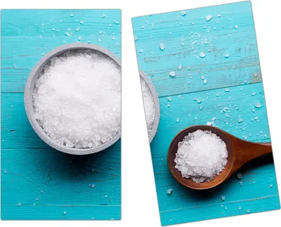 Produktbild von Spritzschutz Herdabdeckplatte Schneidebrett aus Glas Meersalz auf Löffel 2-Teilig (60x52cm)