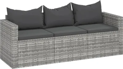 Produktbild von vidaXL Gartensofa 3-Sitzer mit Kissen Grau Poly Rattan