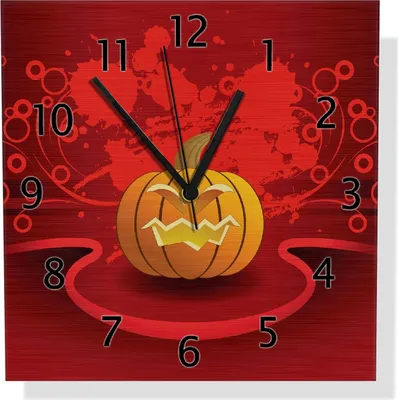 Produktbild von Wallario Design Wanduhr Geschnitzter Halloween-Kürbis im Comic Stil aus Aluverbund, Größe 30 x 30 cm