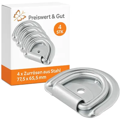 Produktbild von 4 x Zurrösen aus Stahl für Lkw und Anhänger - Robuste Ladungssicherung mit Ring, korrosionsbeständig, 77,5 x 65,5mm