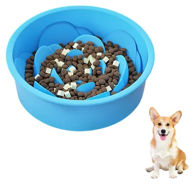 Immagine prodotto di Ciotola per cani in silicone, progettata per rallentare la velocità di alimentazione, con ventose