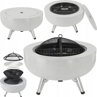 Zdjęcie produktu dla Miska na ogień, grill, stół ogrodowy 64,5 cm z rusztem 43,5 cm + osłona przeciwiskrowa