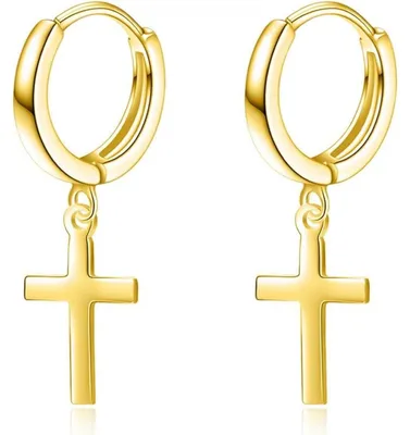 Produktbild von Creolen mit Kreuz und Sternen 925 Sterling Silber für Damen und Herren 28,5mm