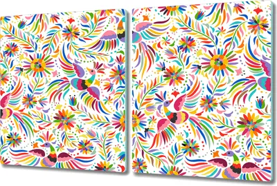 Produktbild von Glas-Herdabdeckplatte Glaskeramikkochfeld-Abdeckung - 2x 40x52 cm - Mexikanisches Muster bunte Vögel