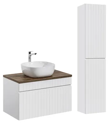 Produktbild von Waschtisch und Hängesäule 80cm Zelie mit 1 Schublade, Weiß