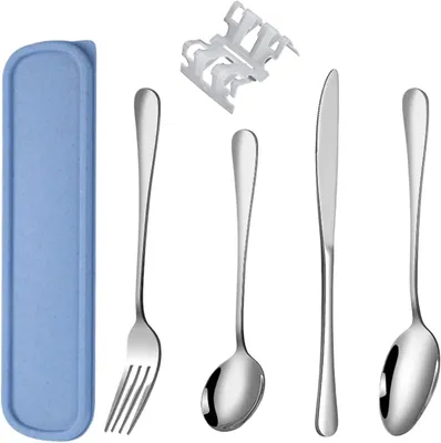Produktbild von Tragbares Reisebesteck Set, wiederverwendbarer Edelstahl, Gabeln, Löffel, Messer, für Camping