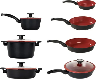 Productafbeelding van Kookgerei Set - Pannen Set - Koken en Bakken - Veilig Non-stick - 11 Delig - Rood