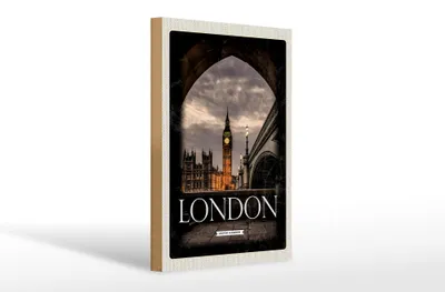 Produktbild von Holzschild Reise 20x30cm London UK Big Ben Nacht Retro