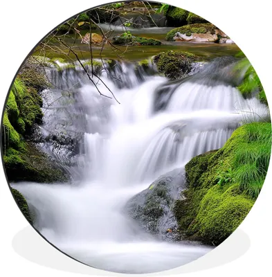 Produktbild von MuchoWow® Aluminium Wandkreis Wasser - Natur - Wasserfall Ø 30 cm Wanddeko Modern Wohnzimmer - Wand Bild - Wohnzimmer - Runde Bilder - Alubilder - Kunst für zu Hause - Aluminium - Wanddekoration
