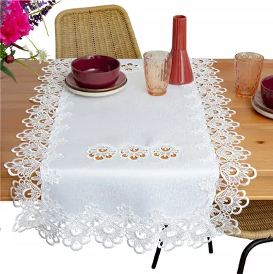 Zdjęcie produktu dla Bieżnik z koronką biały 35 x 175 cm