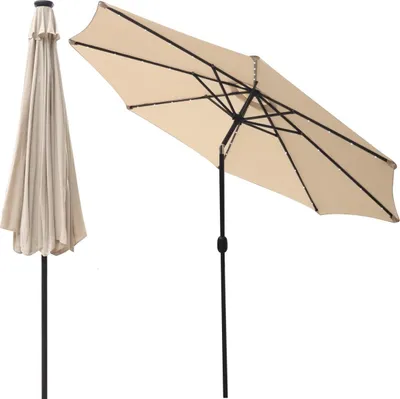 Obrázek produktu pro Zahradní slunečník 300 cm s LED osvětlením - Béžový - Svítící slunečník na terasu a zahradu