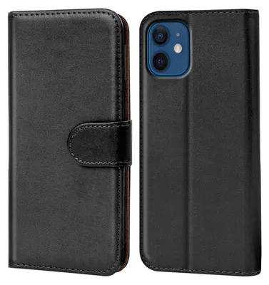 Produktbild von Conie Klapp Tasche für iPhone 12 Mini Kartenfach Rundumschutz Hülle in Schwarz