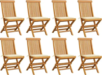 Produktbild von Gartenstühle mit Creme Kissen 8 Stk. Massivholz Teak