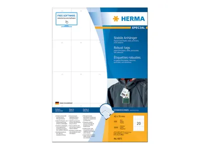 Produktbild von HERMA Anhäng. reißfest A4 42x70 mm weiß perforiert  2000 St.