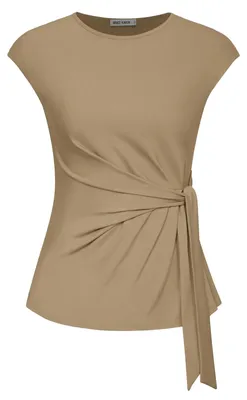 Produktbild von Bluse mit kurzen Ärmeln und Gürtel in der Taille – Khaki