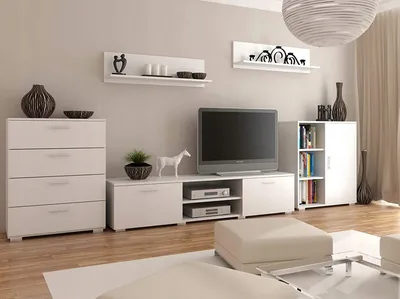 Produktbild von MATKAM Wohnwand Chopin 2, 5-teilig, HDF-Platte 18 mm,  Schubladenschrank, Fernsehschrank, Kommode mit Tür (Weiß)