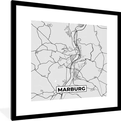 Produktbild von MuchoWow® Gerahmtes Poster Stadtplan - Karte - Marburg - Deutschland 40x40 cm - Poster mit Schwarzem Bilderrahmen Wandposter Rahmen Foto Bilder - Poster - Plakat im Rahmen