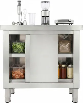 Imagen del producto de Armario de acero inoxidable de 2 estantes, mesa de trabajo para restaurantes y cocinas de hoteles