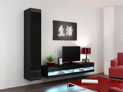 Produktbild von Mediawand Wohnwand 2 tlg - SENTIC 9 - Schwarz Hochglanz inkl.LED