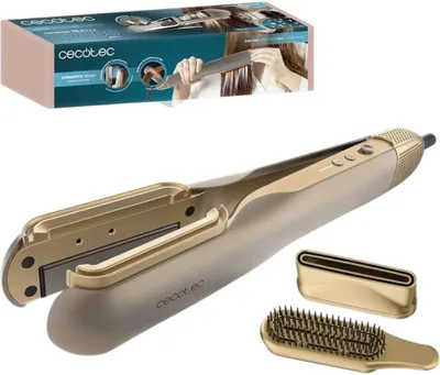 Productafbeelding van Cecotec AirLisse 2in1 ForceDry, stijltang, Airflow-technologie, knoppen, schuifregelaar, geschikt voor droog en nat haar, champagnekleur, keramisch met keratine