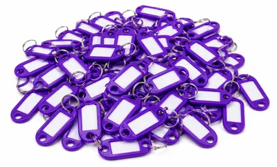 Immagine prodotto di Confezione da 150 portachiavi personalizzabili, monocolore - Targhette per chiavi con anello personalizzabili | Portachiavi personalizzabile | Portachiavi in plastica con etichette intercambiabili - Viola