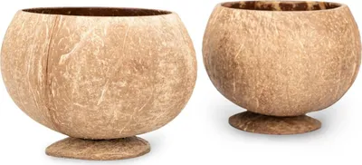 Produktbild von Kokosnuss Cocktail Becher mit Fuß Ø 10-13cm Tiki Hawaii Deko Coconut Bowl Natur