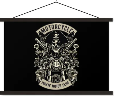 Produktbild von MuchoWow® Textilposter Motor - Pirat - Skelett - Vintage 90x60 cm mit schwarzem Rahmen - Aufhängungssatz