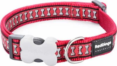 Produktbild von Hundehalsband Red Dingo Reflektierend Knochen Rot (1,5 x 24-36 cm)