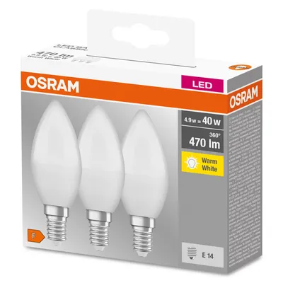 Produktbild von OSRAM LED Base Classic B, in Kerzenform mit E14-Sockel, Nicht Dimmbar, Ersetzt 40 Watt, Matt, Warmweiß - 2700 Kelvin, 3er-Pack