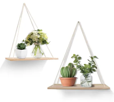 Hängende Holzregale mit Seil, 2er-Set, 35x14 cm, für Wohnzimmer