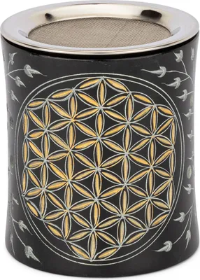 Produktbild von Räuchergefäß Blume des Lebens Weihrauchgefäß 10x8,5cm schwarz - gold Siebgefäß