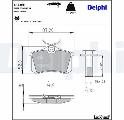 Produktbild von DELPHI Bremsbeläge Satz Hinten Bremsklötze für AUDI A4 Avant (8ED, B7) LP2255