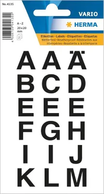 Productafbeelding van Letterstickers A-Z Weerbestendig 20x20mm 2 Vellen 36 Stuks Transparant/Zwart