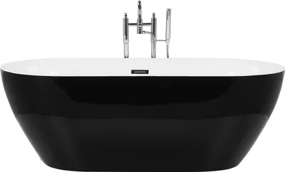 Produktbild von BELIANI Badewanne Schwarz Acryl Oval Freistehend 170 x 80 cm mit Überlaufsystem Modern Badezimmer Ausstattung