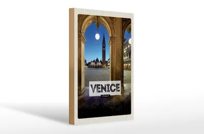 Produktbild von Holzschild Reise 20x30cm Venice Italien Nacht Architektur