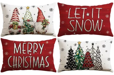 Productafbeelding van Kussenslopen, kerstthema, set van 4, kerstman en kerstboom, rood, 30x50 cm, polyester-linnen
