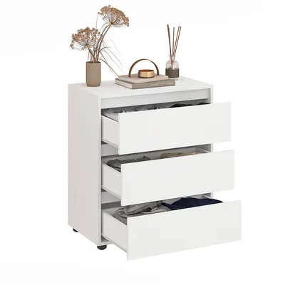 Produktbild von KOMTO Kommode Weiß – Schubladenschrank für Schlafzimmer & Wohnzimmer | 3 Schubladen | Linoa 3S | 70×40×81 cm