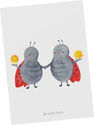 Produktbild von Mr. & Mrs. Panda Grußkarte Sternzeichen Zwilling - Weiß - Geschenk, Kunstkarten, Fotokarte, Glückskäfer, Zwillinge, Postkarten, Ansichtskarte, Zwillingsschwester