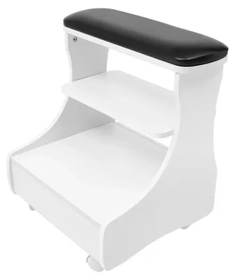 Image de Fauteuil de pédicure mobile - Chariot de bain de pieds avec tiroirs - Tabouret à roulettes pour soins des pieds et massage des pieds - Bois - Blanc