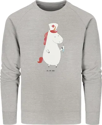 Produktbild von Mr. & Mrs. Panda Baumwoll Pullover Einhorn Krankenschwester Größe XXL - Heather Grey - Geschenk, Krankenhaus, Sweatshirt, Unicorn, Krankenpfleger, Pulli, Ärztin, Sweater