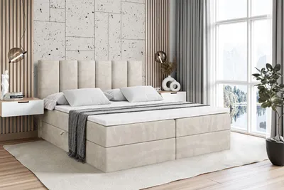 Produktbild von ALTDECOR Boxspringbett mit H3 Matratze und Topper - 180 x 200 cm - BOXI1 - Taupe Samt - Polsterbett mit Bettkasten und Lattenrost, Bett mit Stauraum