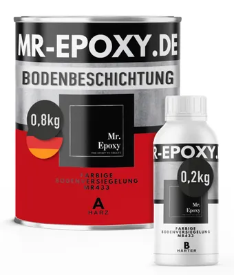 Produktbild von Mr. Epoxy Epoxidharz Bodenbeschichtung (1 kg, RAL 3020 Verkehrsrot) - 2K Betonfarbe für Garagen, Keller & Werkstatt Boden - Flüssigkunststoff Epoxid Grundierung und Bodenversiegelung