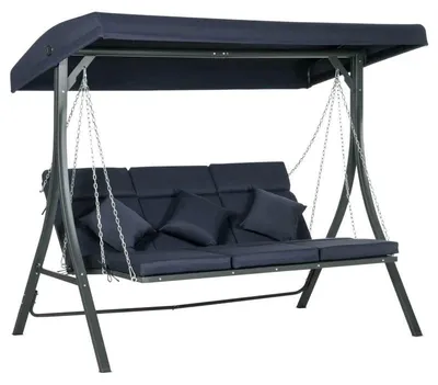 Image de Balançoire hollywoodienne avec auvent réglable – 3 places | Couleur : Bleu foncé + Noir | Dimensions : 118 x 198 x 168 cm