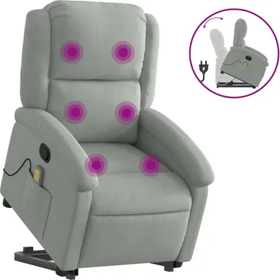 Produktbild von vidaXL Massagesessel mit Aufstehhilfe Hellgrau Samt