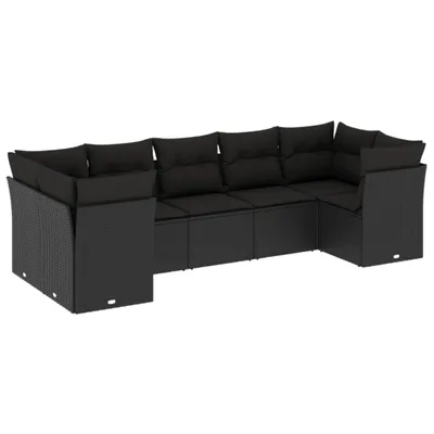 Produktbild von vidaXL 7-tlg. Garten-Sofagarnitur mit Kissen Schwarz Poly Rattan