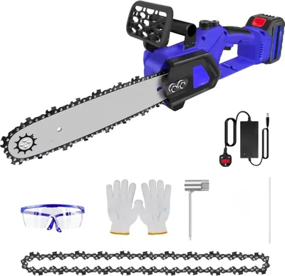 Immagine prodotto di Motosega elettrica a batteria da 12 pollici Zyren - Senza spazzole - Mini motosega manuale con batteria e valigetta - Utensile manuale per potatura e alberi da giardino