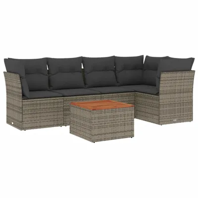 Produktbild von 6-tlg. Garten-Sofagarnitur mit Kissen Grau Poly Rattan