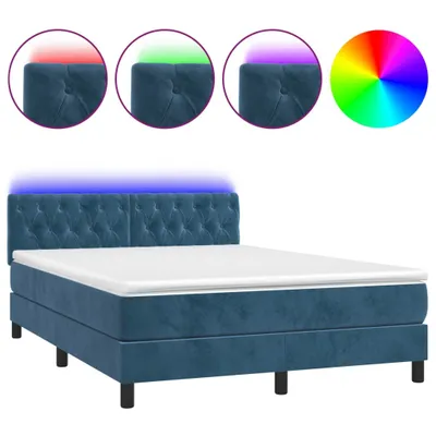 Produktbild von vidaXL Boxspringbett mit Matratze & LED Dunkelblau 140x190 cm Samt
