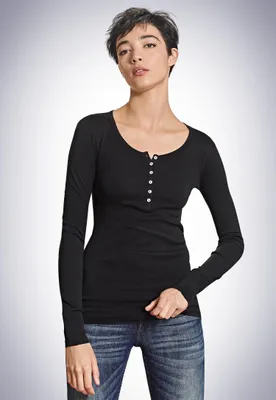 Produktbild von Schiesser Damen Henley 1/1 - Berta Gr. 40  schwarz