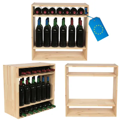 Produktbild von MODO24 Weinregal 32 Flaschen, Flaschenregal, Weinschrank, Getränkeregal, Kellerregal, Stapelbar, Massivholz, 60x60x30 cm, Natur, RW61